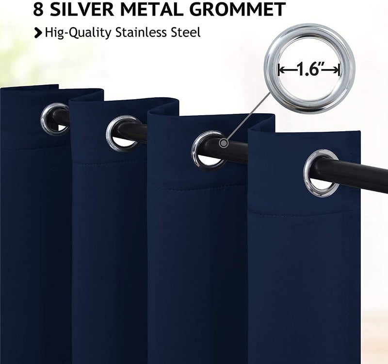 COSVIYA Grommet Blackout Room Darkening Navy Blue Curtains 84 inch Length 2 Panels Thick Polyester Light Blocking Insulated Thermal Window Curtain Drapes for Bedroom/Living Room 52x84 inches - Image 2